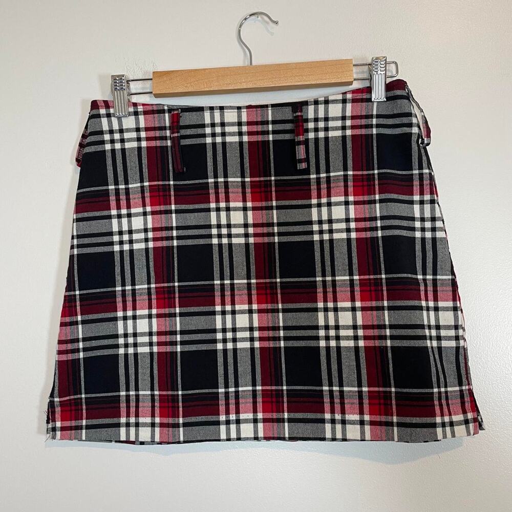 Vintage plaid preppy goth grunge rectangle bleu going out mini skirt